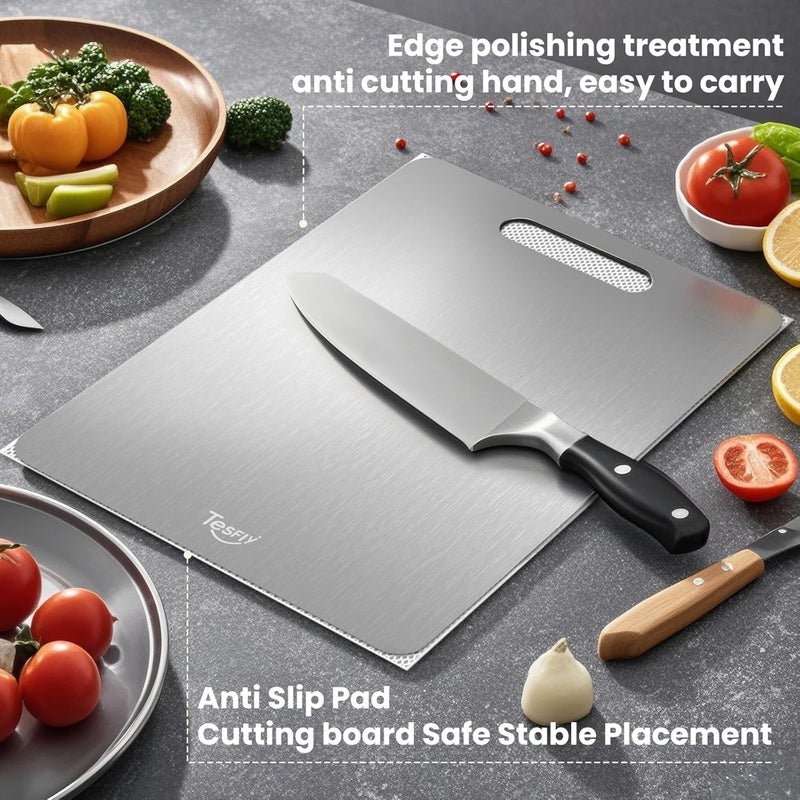 TESFLY Titanium Cutting Board - 100% Pure Titanium Cutting Boards For Kitchen,Easy to clean, Double-sided food-grade Cutting Board For Cutting Meats, Fruits - Image 4